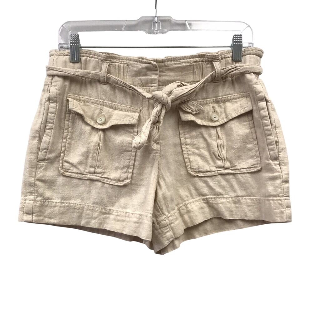 Ann Taylor LOFT Shorts Juniors 5 Beige Elastic Waist Belt Linen Blend